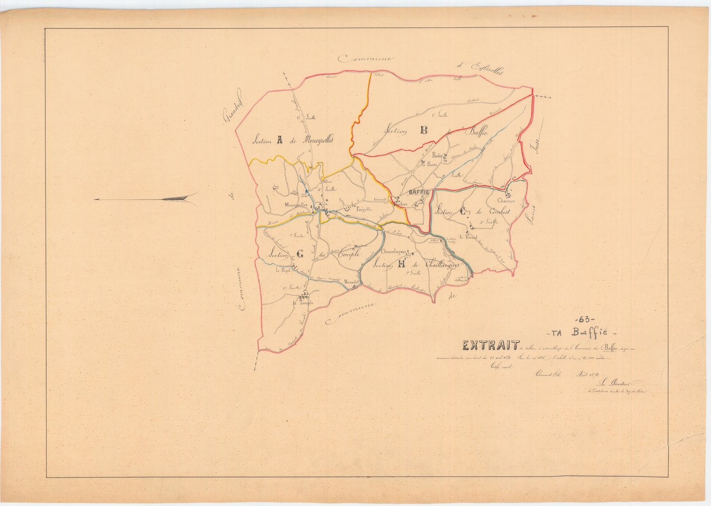 Baffie - 55 FI 112      - Extrait du tableau d'assemblage du plan cadastral parcellaire de la commune de Baffie
