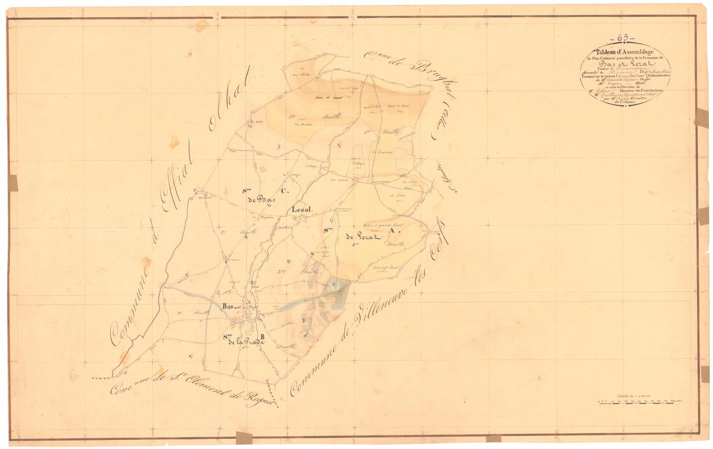Bas-et-Lezat - 53 FI 64      Tableau d'assemblage du plan cadastral parcellaire de la commune de Bas-et-Lezat