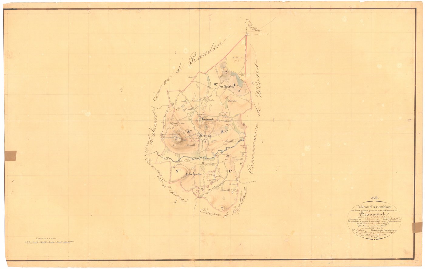 Beaumont - 53 FI 73      Tableau d'assemblage du plan cadastral parcellaire de la commune de Beaumont-lès-Randan