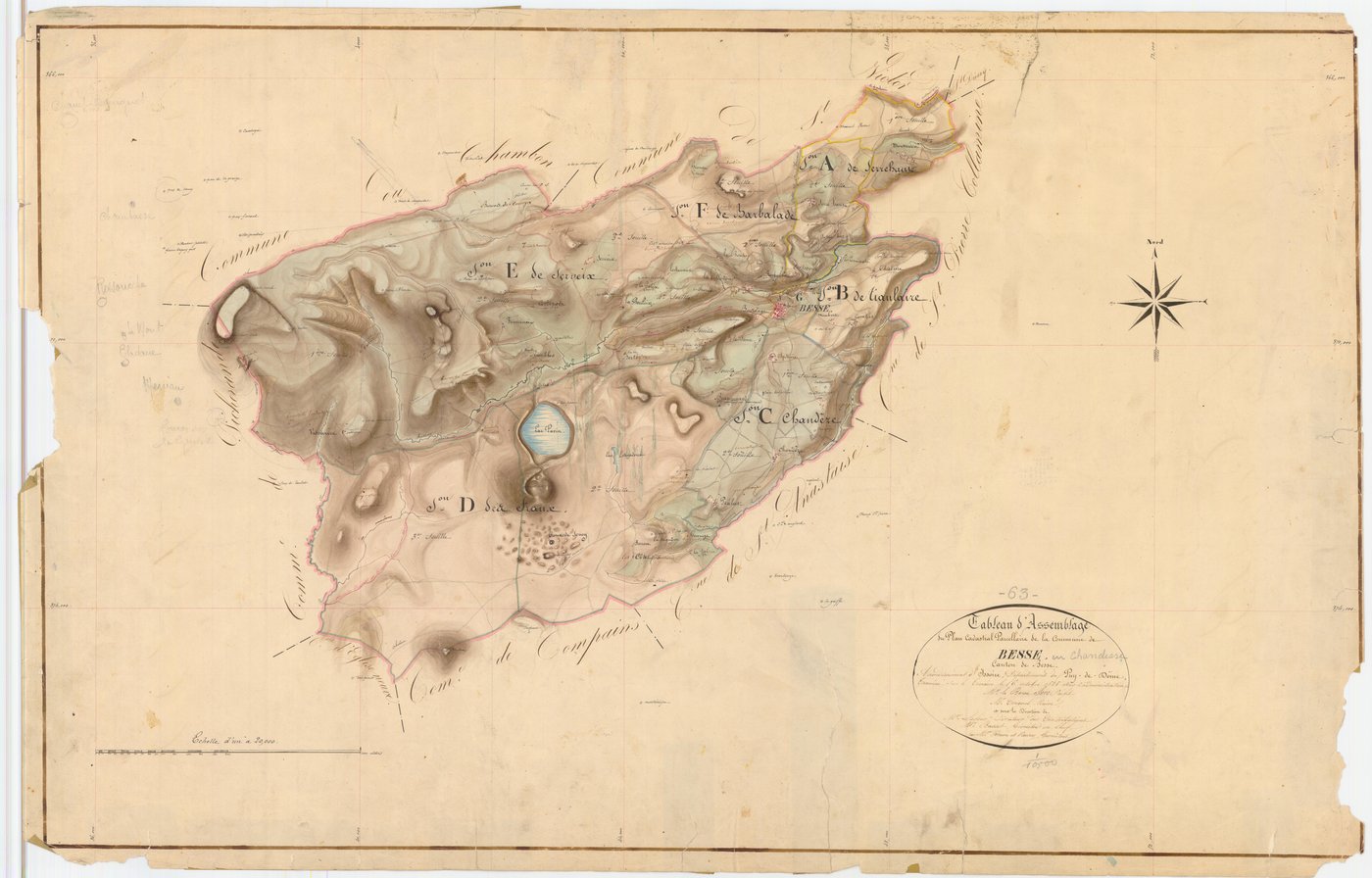Besse-et-Saint-Anastaise - 54 Fi 137      Tableau d'assemblage du plan cadastral parcellaire de la commune de Besse