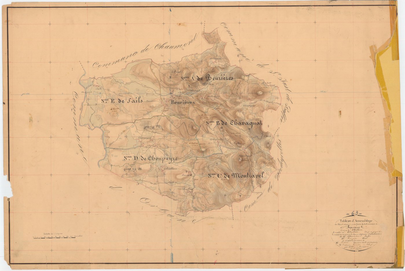 Beurières - 55 FI 134      Tableau d'assemblage du plan cadastral parcellaire de la commune de Beurières