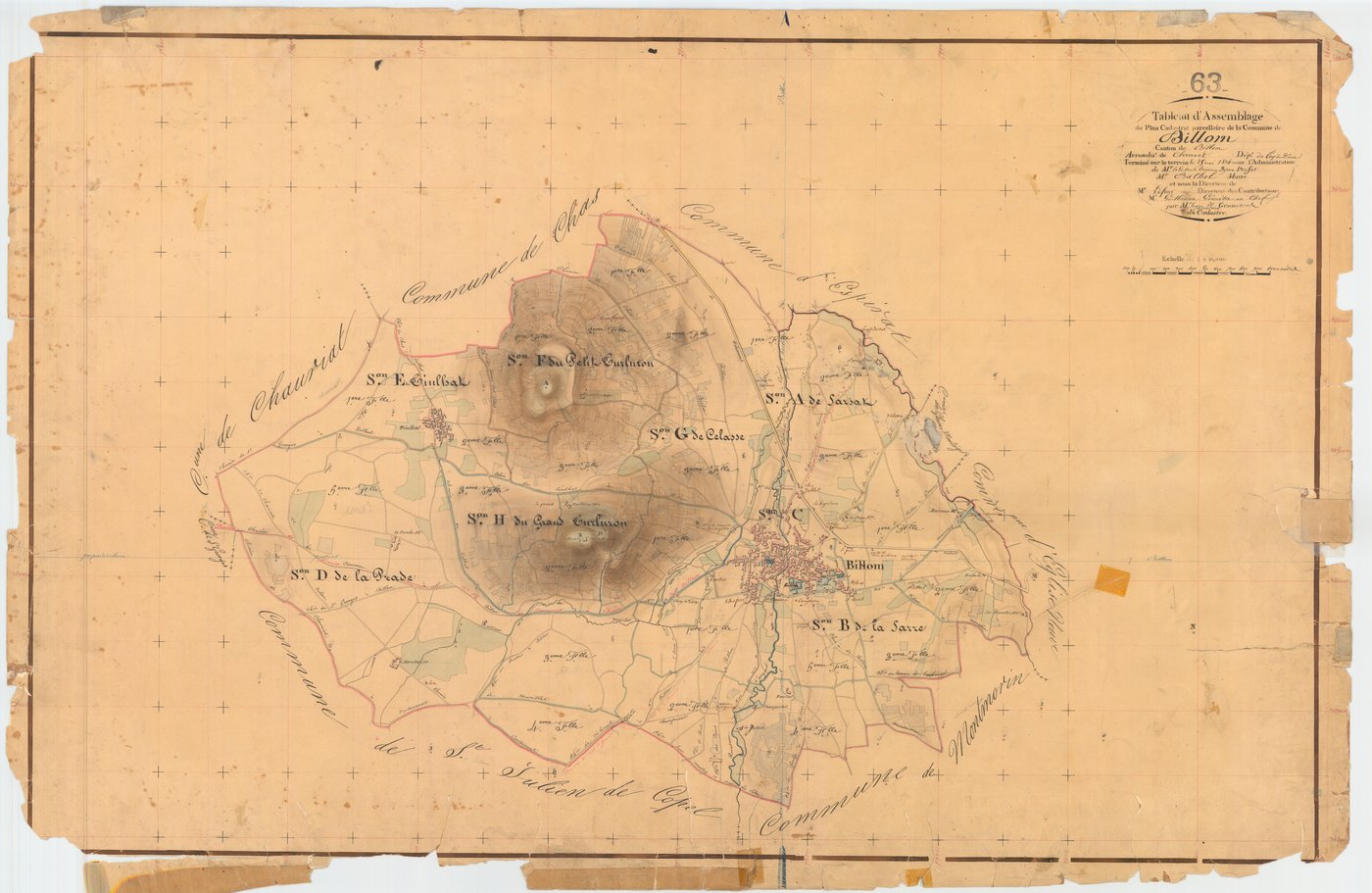 Billom - 51 FI 108      Tableau d'assemblage du plan cadastral parcellaire de la commune de Billom