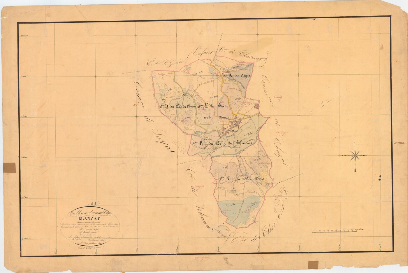 Blanzat - 51 FI 134      Tableau d'assemblage du plan cadastral parcellaire de la commune de Blanzat