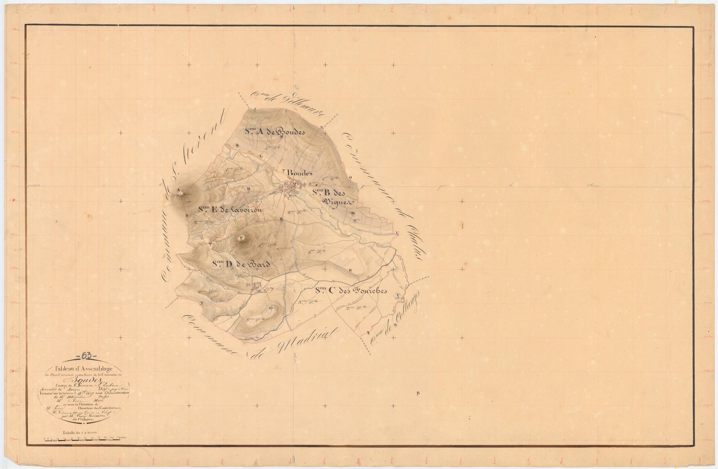 Boudes - 54 Fi 154      Tableau d'assemblage du plan cadastral parcellaire de la commune de Boudes