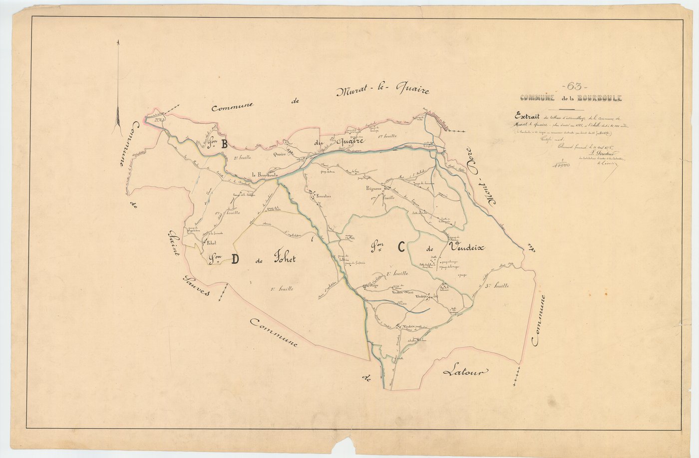 La Bourboule - 51 FI 164      -Extrait du tableau d'assemblage du plan cadastral parcellaire de la commune de Murat-le-Quaire