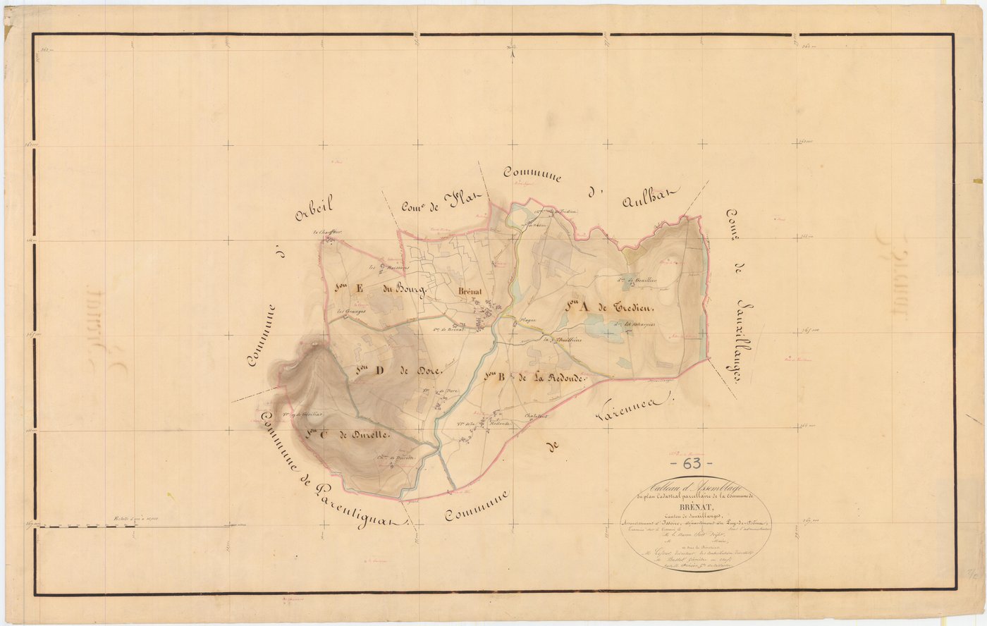 Brenat - 54 Fi 182      Tableau d'assemblage du plan cadastral parcellaire de la commune de Brenat