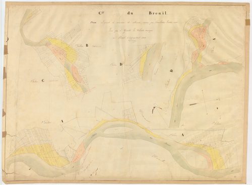 Le Breuil-sur-Couze - 54 Fi 197      Plan indiquant les corrosions et alluvions causées par l'inondation d'octobre 1846
