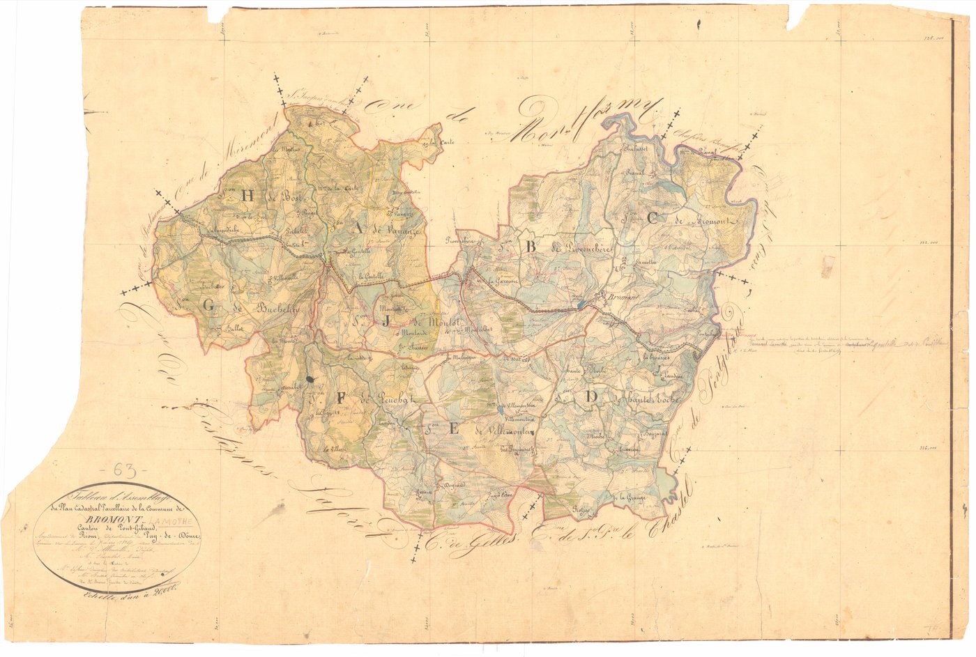 Bromont-Lamothe - 53 FI 114      Tableau d'assemblage du plan cadastral parcellaire de la commune de Bromont-Lamothe