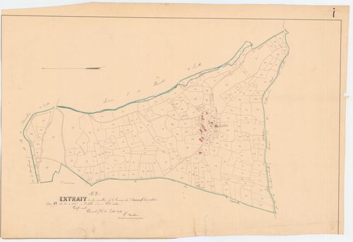 Bromont-Lamothe - 53 FI 1407      Extrait du plan parcellaire de Bromont (section J, 2e feuille), plan levé en 1825