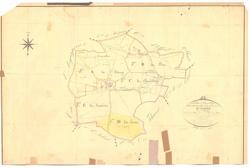 Bussières - 53 FI 139      Tableau d'assemblage du plan cadastral parcellaire de la commune de Bussières et Pruns