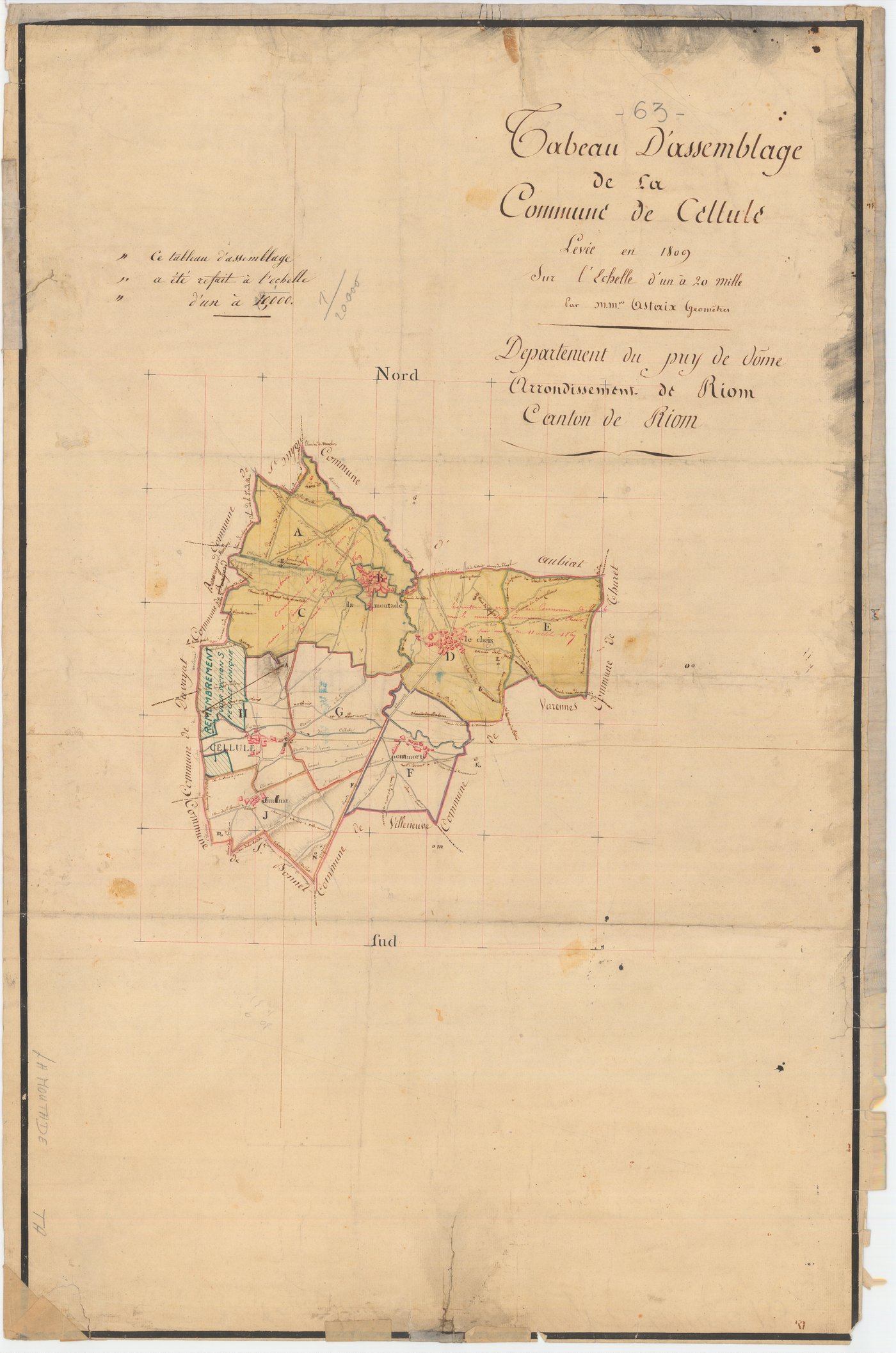 Cellule - 53 FI 723      - Tableau d'assemblage du plan cadastral parcellaire des communes de Cellule et de La Moutade