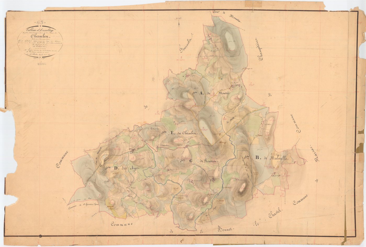 Chambon-sur-Dolore - 55 FI 205      Tableau d'assemblage du plan cadastral parcellaire de la commune de Chambon-sur-Dolore