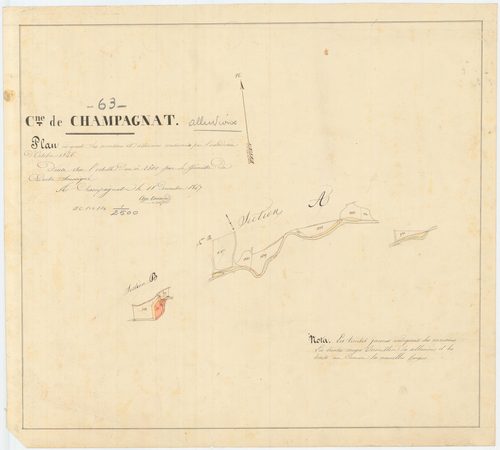 Champagnat-le-Jeune - 54 Fi 258      Plan indiquant les corrosions et alluvions occasionnées par l'inondation d'octobre 1846