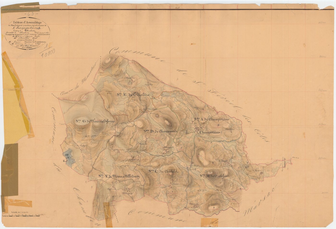 Champétières - 55 FI 217      Tableau d'assemblage du plan cadastral parcellaire de la commune de Champetières