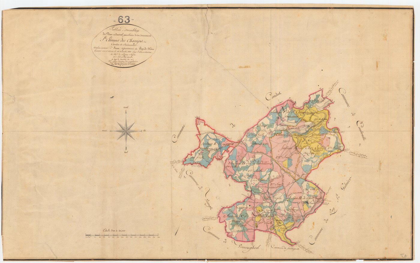 Champs - 53 FI 965      Tableau d'assemblage du plan cadastral parcellaire de la commune de Saint-Etienne-des-Champs