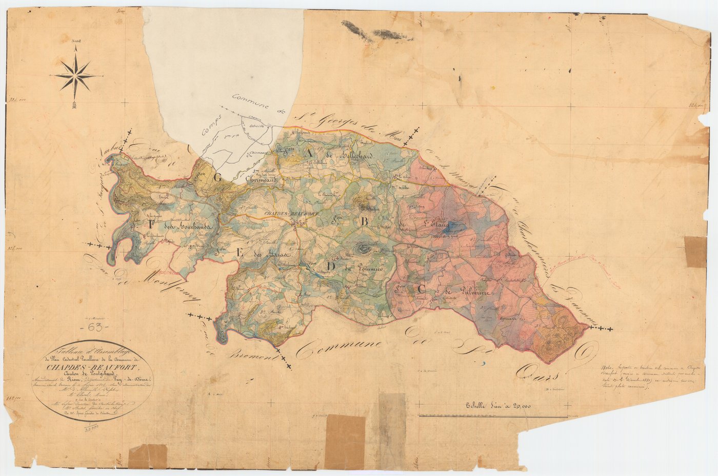 Chapdes-Beaufort - 53 FI 180      Tableau d'assemblage du plan cadastral parcellaire de la commune de Chapdes-Beaufort