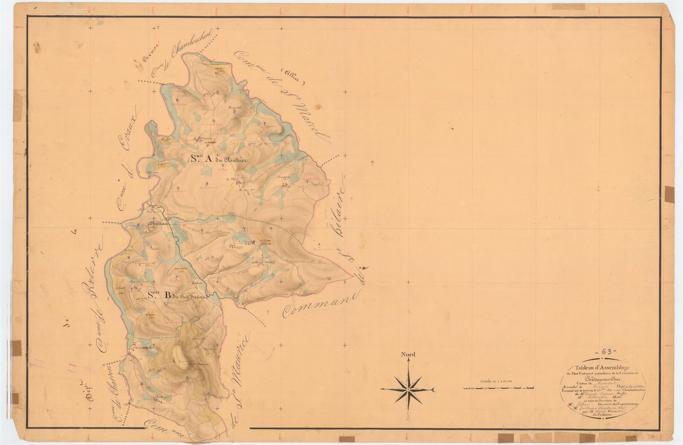 Château-sur-Cher - 53 FI 285      Tableau d'assemblage du plan cadastral parcellaire de la commune de Château-sur-Cher