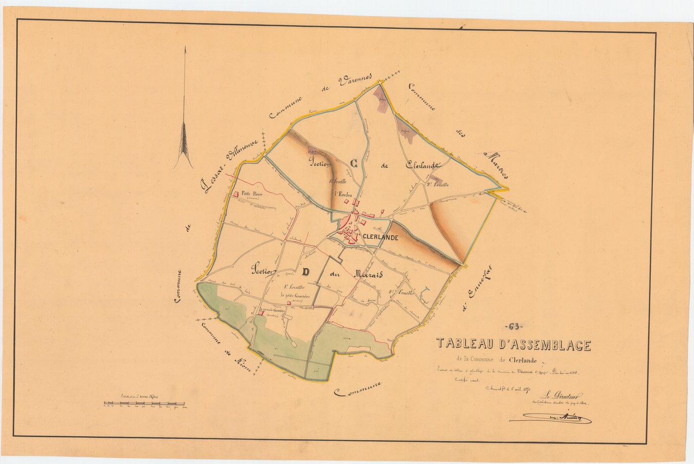 Clerlande - 53 FI 323      - (3)Tableau d'assemblage du plan cadastral parcellaire de la commune de Clerlande, extrait de celui de la commune de Varennes-sur-Morge