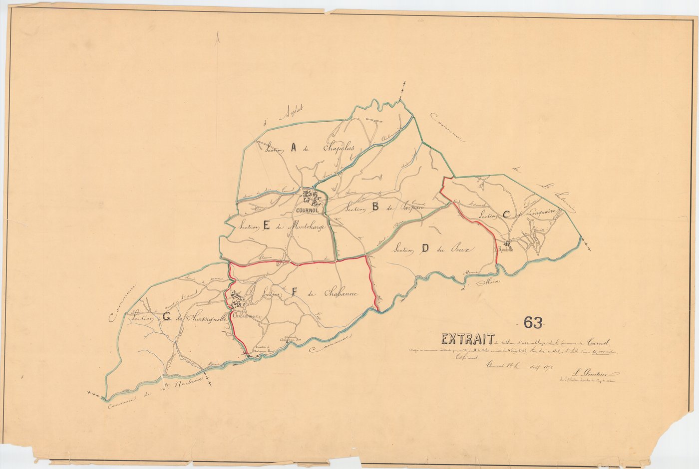 Cournols - 51 FI 371      -Extrait du tableau d'assemblage du plan cadastral parcellaire de la commune d'Olloix