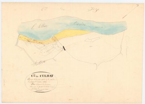 Culhat - 55 FI 342      Révision du plan cadastral de Culhat opérée à la suite de l'inondation d'octobre 1846, plan indiquant les corrosions et alluvions sur la section A