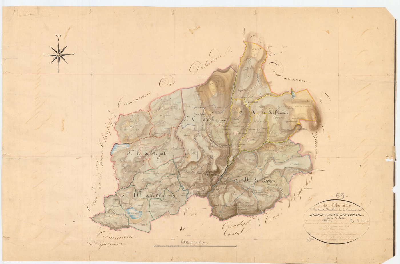 Égliseneuve-d'Entraigues - 54 Fi 376      Tableau d'assemblage du plan cadastral parcellaire de la commune d'Egliseneuve-d'Entraigues