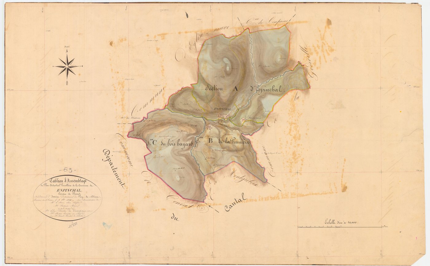 Espinchal - 54 Fi 409      Tableau d'assemblage du plan cadastral parcellaire de la commune d'Espinchal