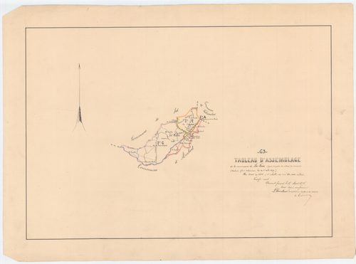 La Forie - 55 FI 443      - Tableau d'assemblage du plan cadastral parcellaire de la commune de La Forie, formé de parties de sections distraites des communes d'Ambert, Job et Valcivières