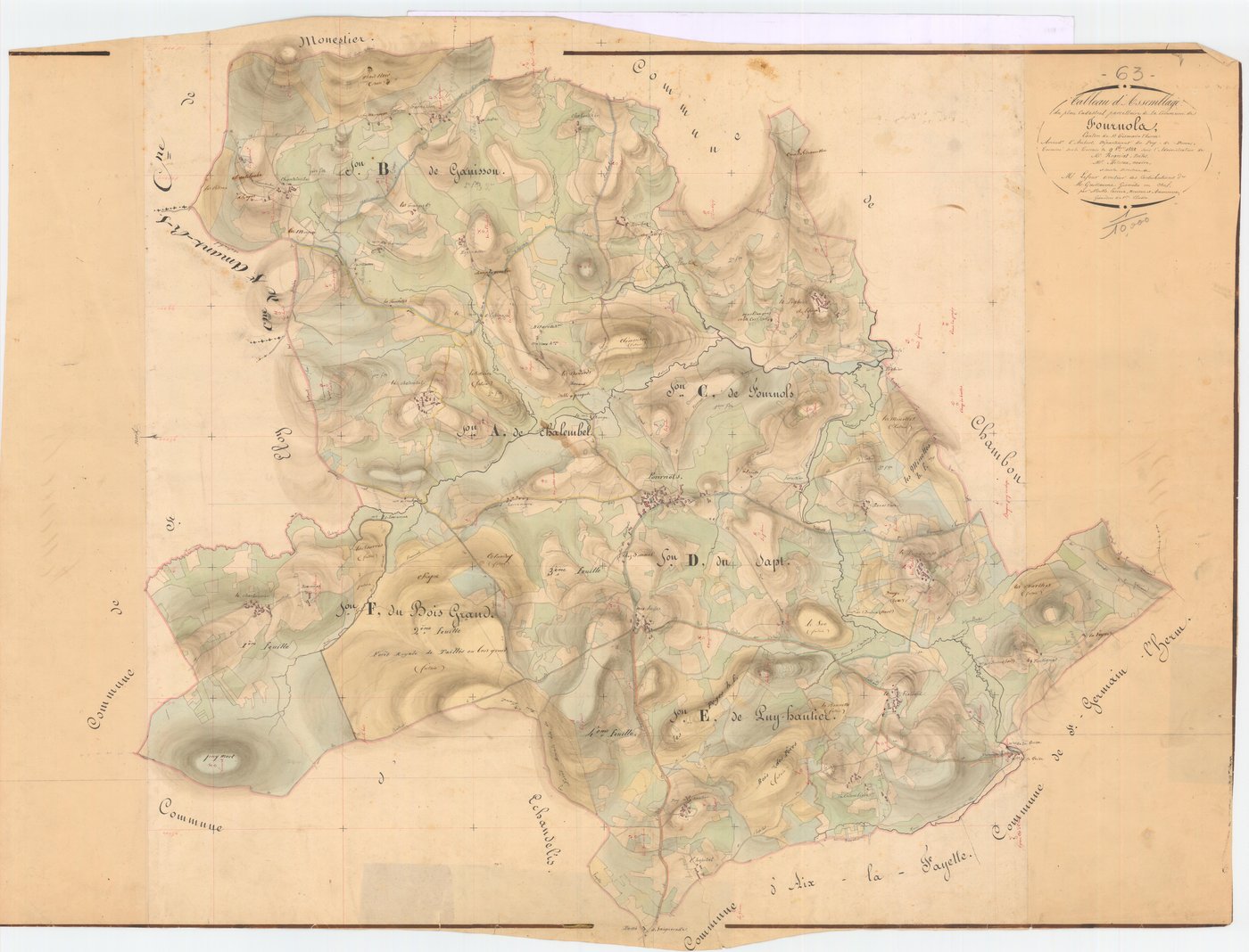 Fournols - 55 FI 448      Tableau d'assemblage du plan cadastral parcellaire de la commune de Fournols