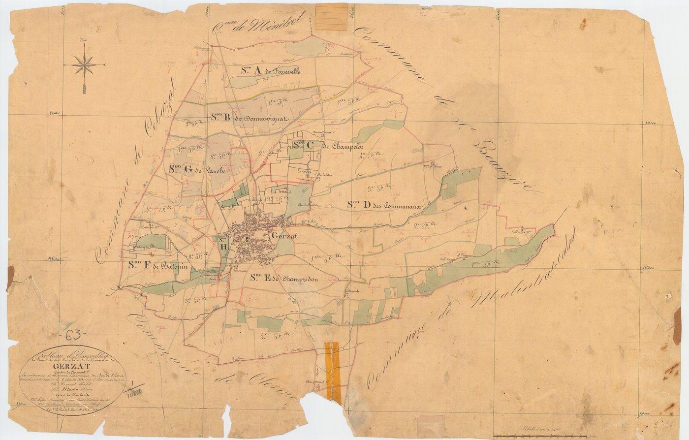 Gerzat - 51 FI 499      Tableau d'assemblage du plan cadastral parcellaire de la commune de Gerzat