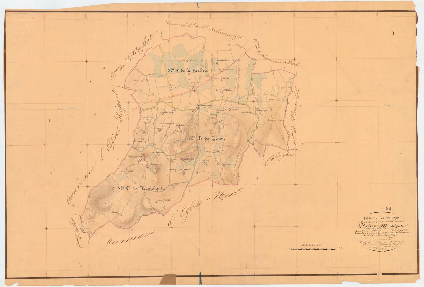 Glaine-Montaigut - 51 FI 520      Tableau d'assemblage du plan cadastral parcellaire de la commune de Glaine-Montaigut