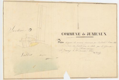Jumeaux - 54 Fi 470      Plan indiquant les corrosions et alluvions causées par l'inondation d'octobre 1846. Levé par Arnaud, géomètre du cadastre