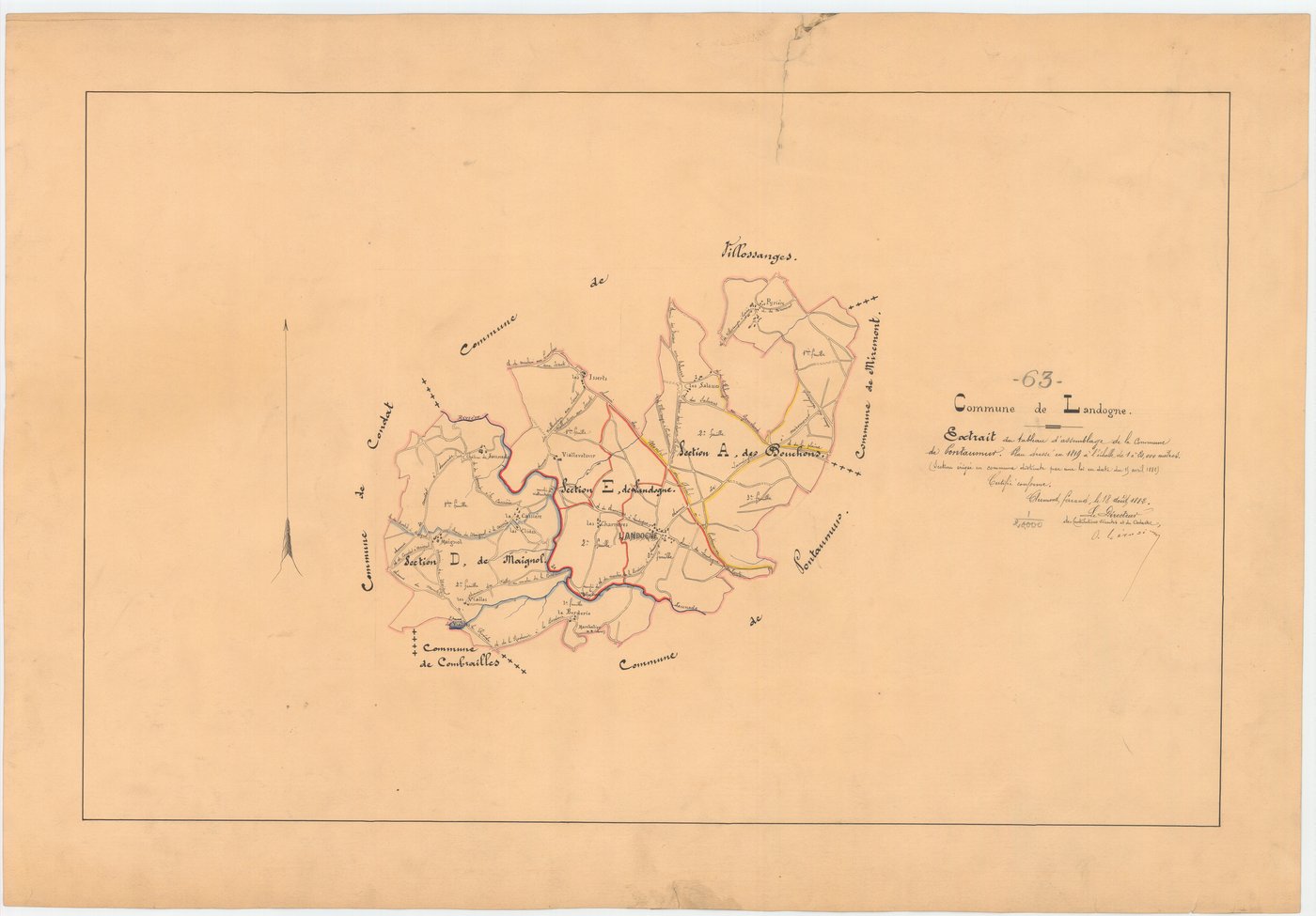 Landogne - 53 FI 513      - (6)Extrait du tableau d'assemblage du plan cadastral parcellaire de la commune de Pontaumur