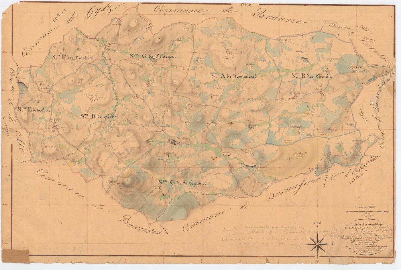 Lapeyrouse - 53 FI 523      Tableau d'assemblage du plan cadastral parcellaire de la commune de Lapeyrouse