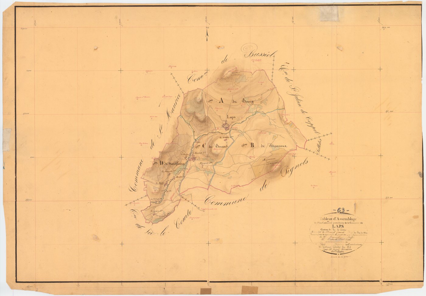 Laps - 51 FI 559      Tableau d'assemblage du plan cadastral parcellaire de la commune de Laps