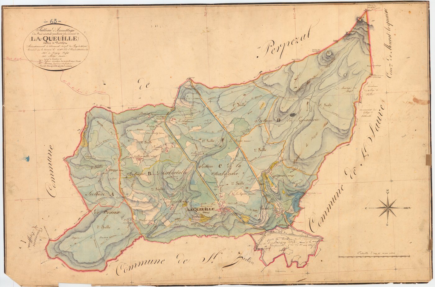 Laqueuille - 51 FI 565      Tableau d'assemblage du plan cadastral parcellaire de la commune de Laqueuille