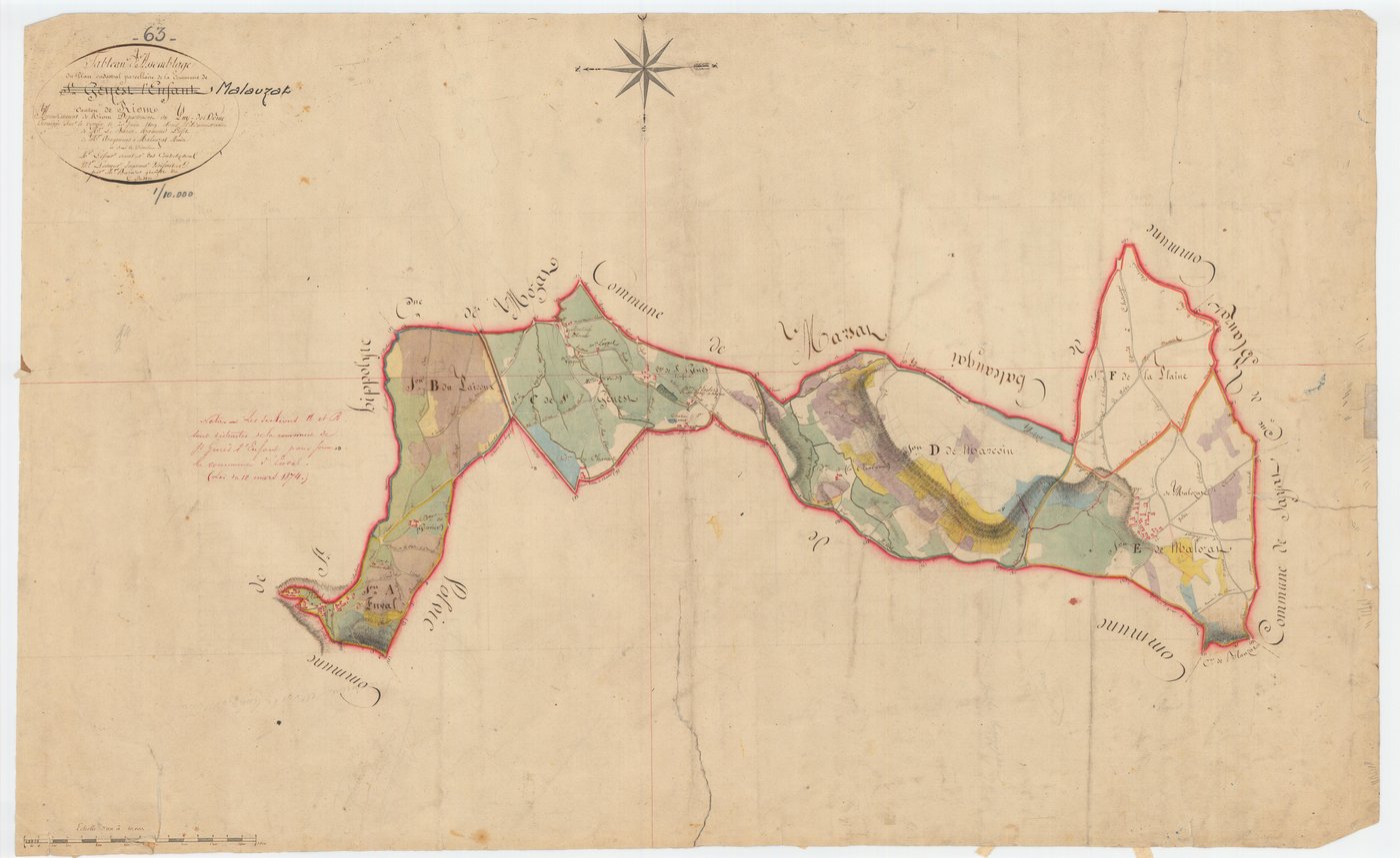 Malauzat - 53 FI 561      Tableau d'assemblage du plan cadastral parcellaire de la commune de Malauzat