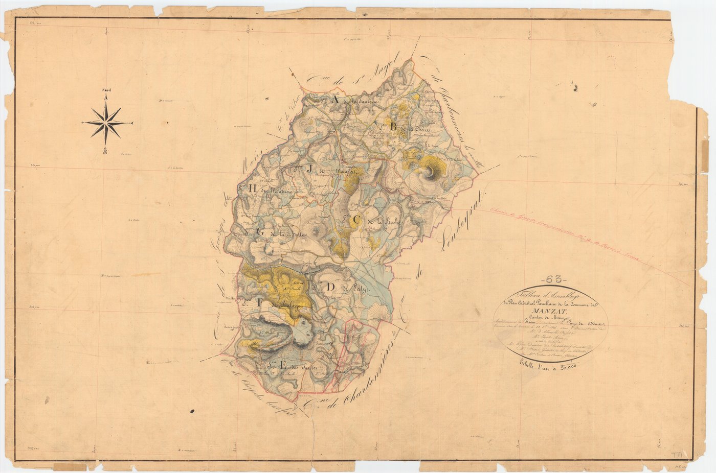 Manzat - 53 FI 566      Tableau d'assemblage du plan cadastral parcellaire de la commune de Manzat