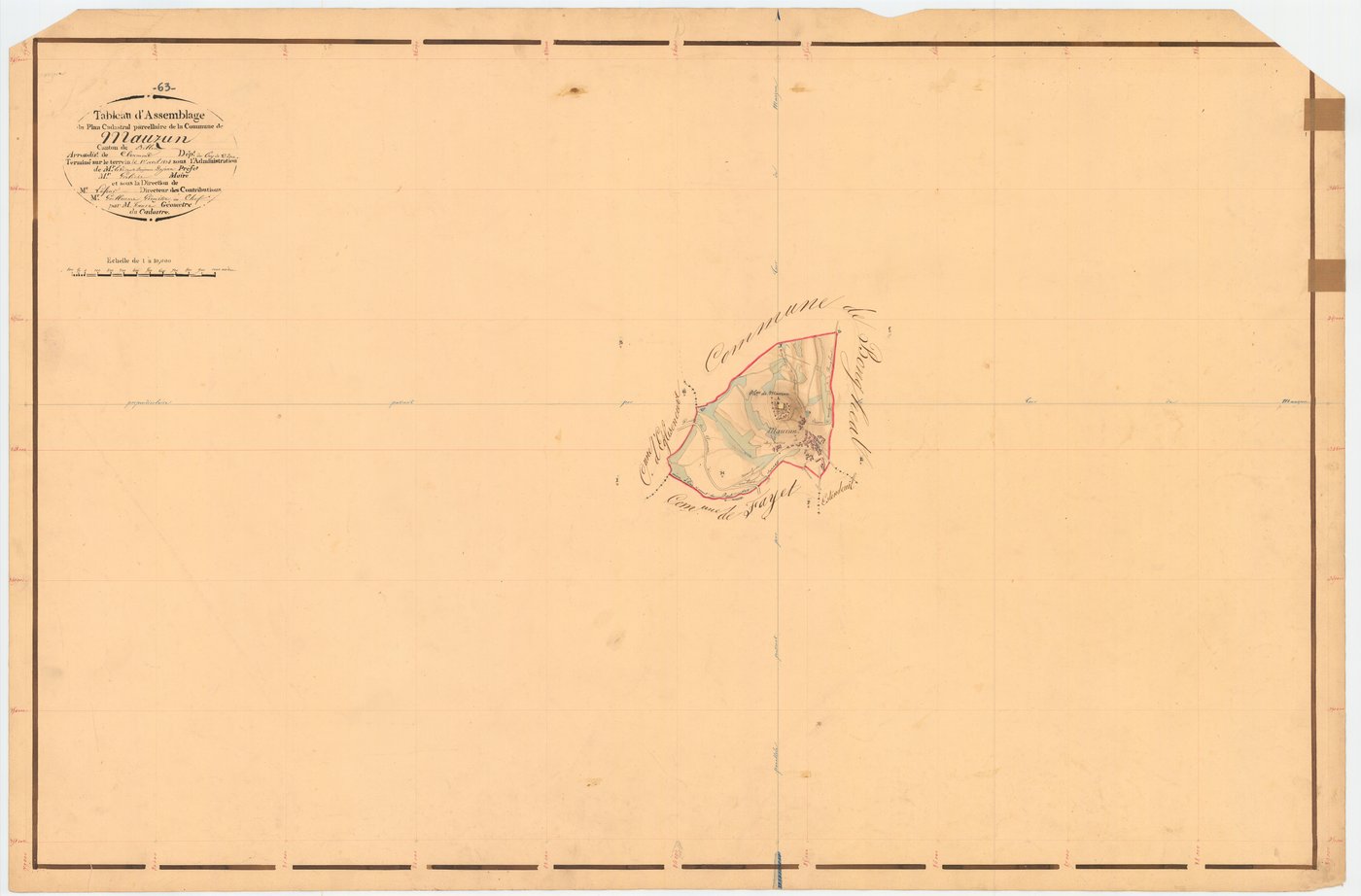 Mauzun - 51 FI 657      Tableau d'assemblage du plan cadastral parcellaire de la commune de Mauzun