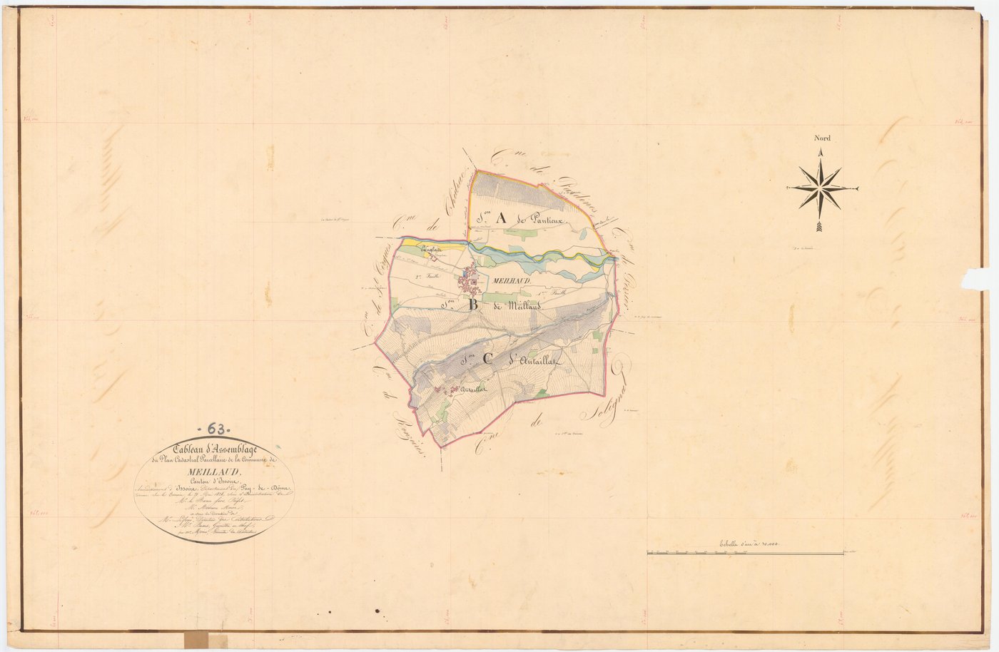 Meilhaud - 54 Fi 571      Tableau d'assemblage du plan cadastral parcellaire de la commune de Meilhaud