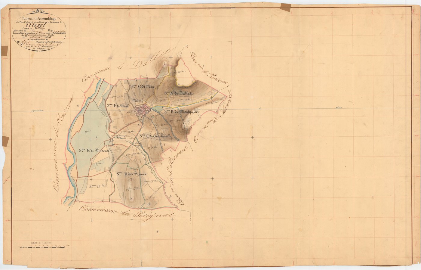 Mézel - 51 FI 691      Tableau d'assemblage du plan cadastral parcellaire de la commune de Mezel