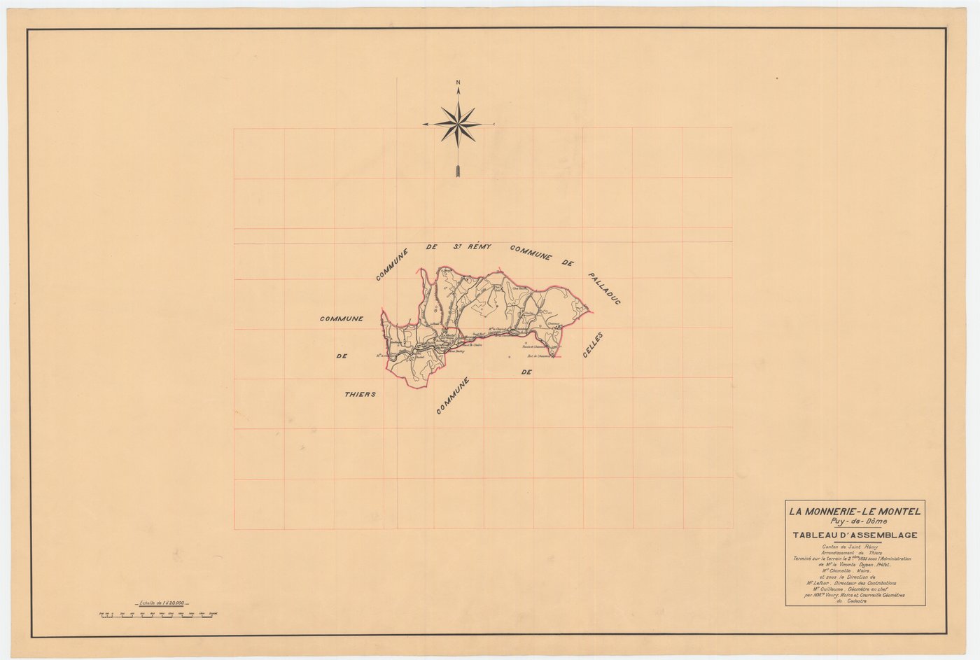 La Monnerie-le-Montel - 55 FI 661      Tableau d'assemblage du plan cadastral parcellaire de la commune de La Monnerie-Le Montel