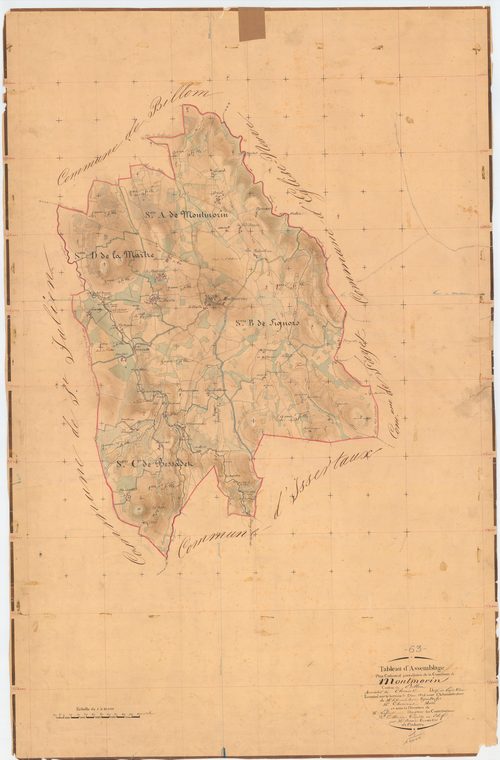 Montmorin - 51 FI 762      Tableau d'assemblage du plan cadastral parcellaire de la commune de Montmorin