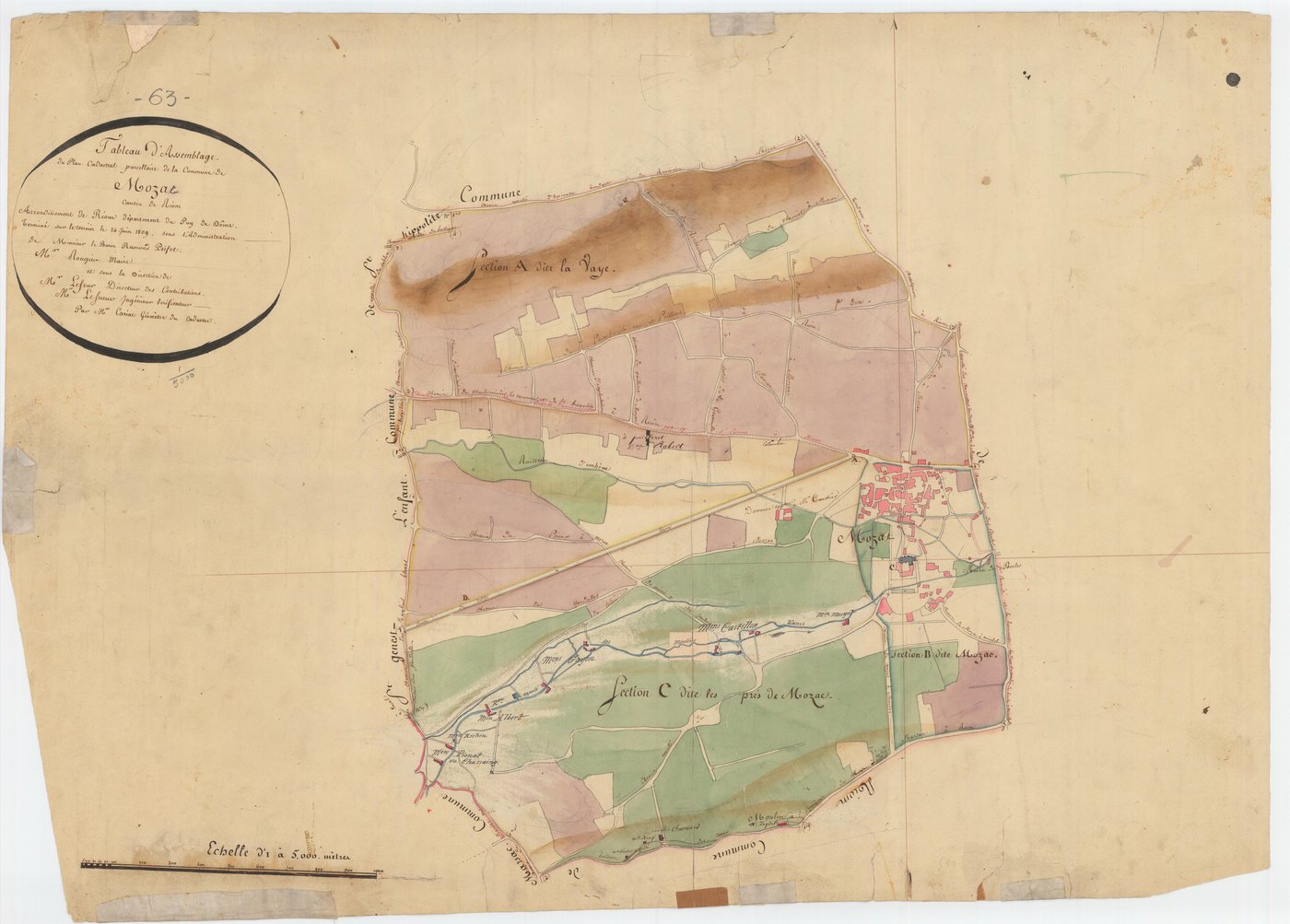 Mozac - 53 FI 727      Tableau d'assemblage du plan cadastral parcellaire de la commune de Mozac