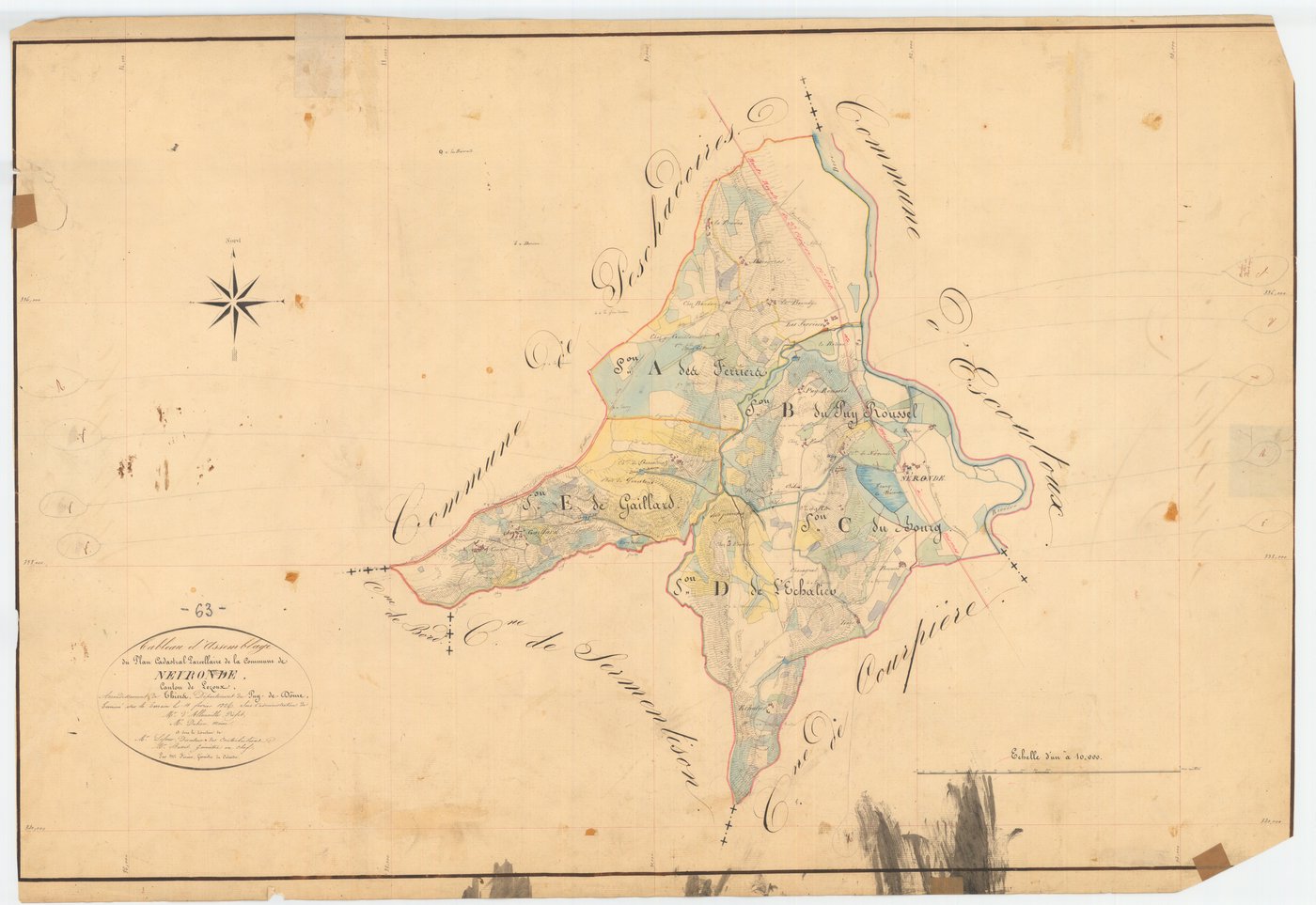 Néronde-sur-Dore - 55 FI 665      Tableau d'assemblage du plan cadastral parcellaire de la commune de Néronde