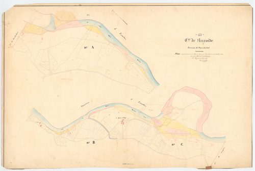 Néronde-sur-Dore - 55 FI 672      Révision du plan cadastral de la commune de Neyronde, plan indiquant les corrosions et alluvions causées par l'inondation d'octobre 1846 sur les sections A, B et C