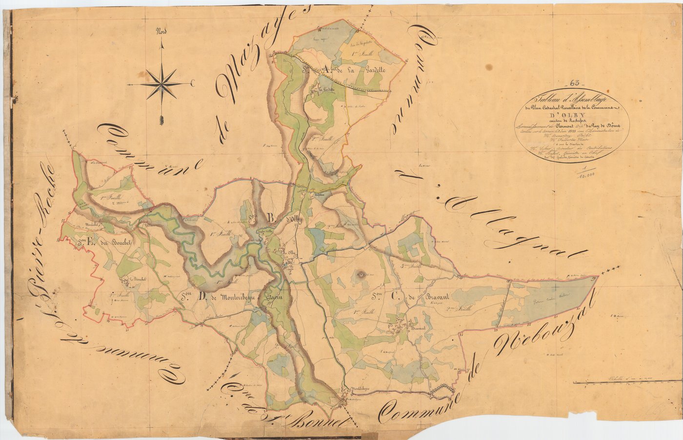Olby - 51 FI 810      Tableau d'assemblage du plan cadastral parcellaire de la commune d'Olby