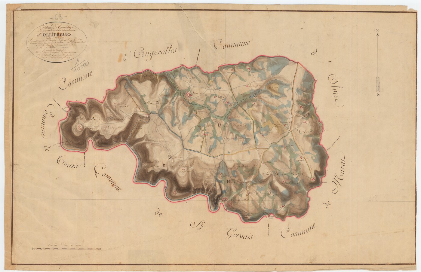 Olliergues - 55 FI 686      Tableau d'assemblage du plan cadastral parcellaire de la commune d'Olliergues