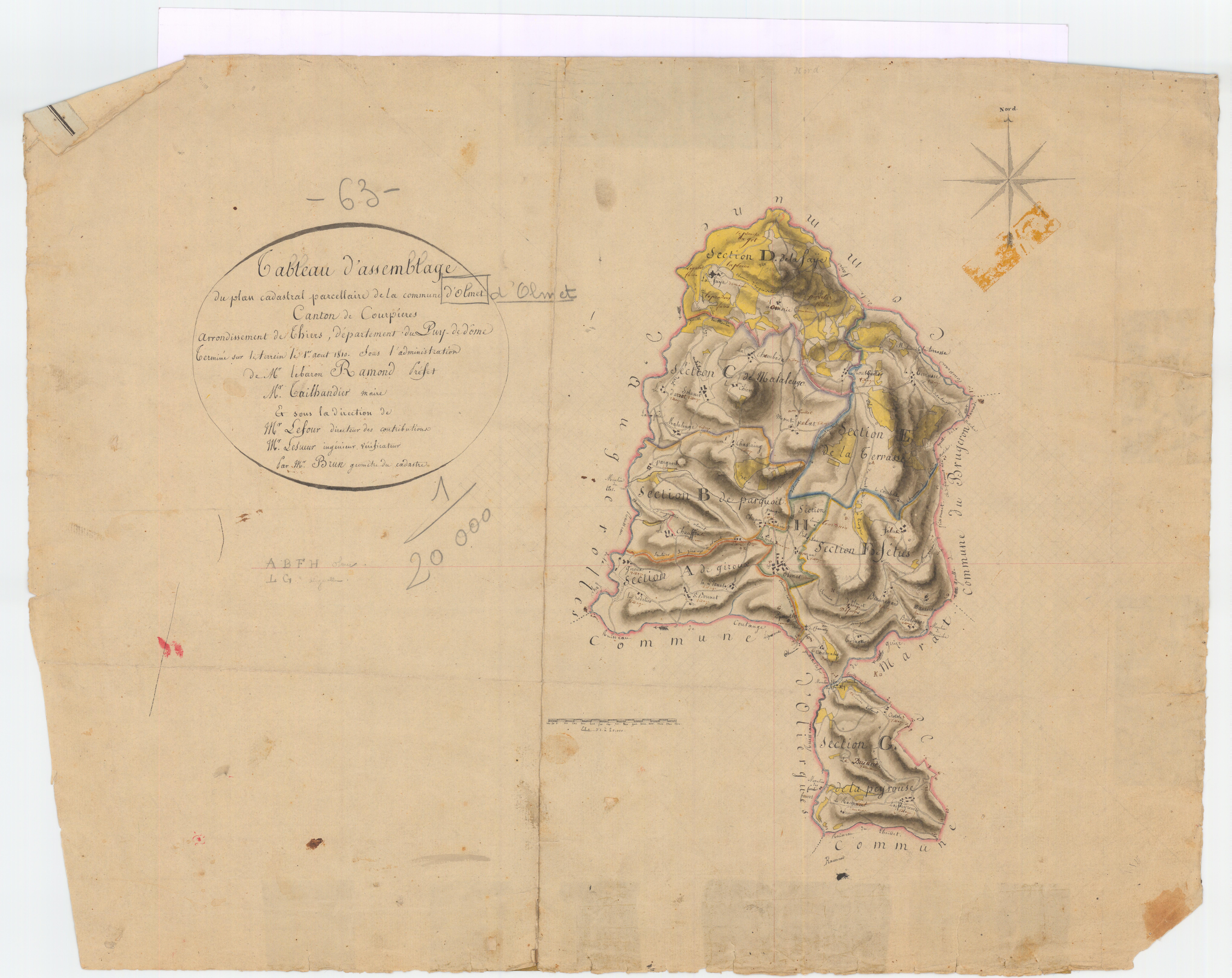Olmet - 55 FI 696      Tableau d'assemblage du plan cadastral parcellaire de la commune d'Olmet