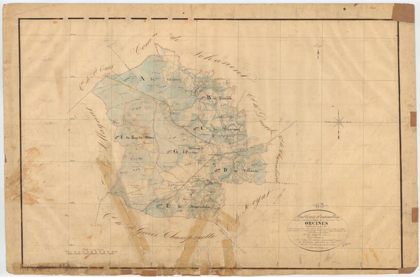 Orcines - 51 FI 838      Tableau d'assemblage du plan cadastral parcellaire de la commune d'Orcines