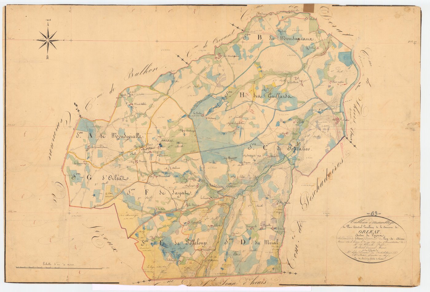 Orléat - 55 FI 705      Tableau d'assemblage du plan cadastral parcellaire de la commune d'Orléat